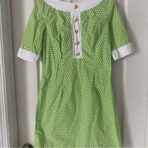 Unique Vintage Green Dress with Gold Buttons